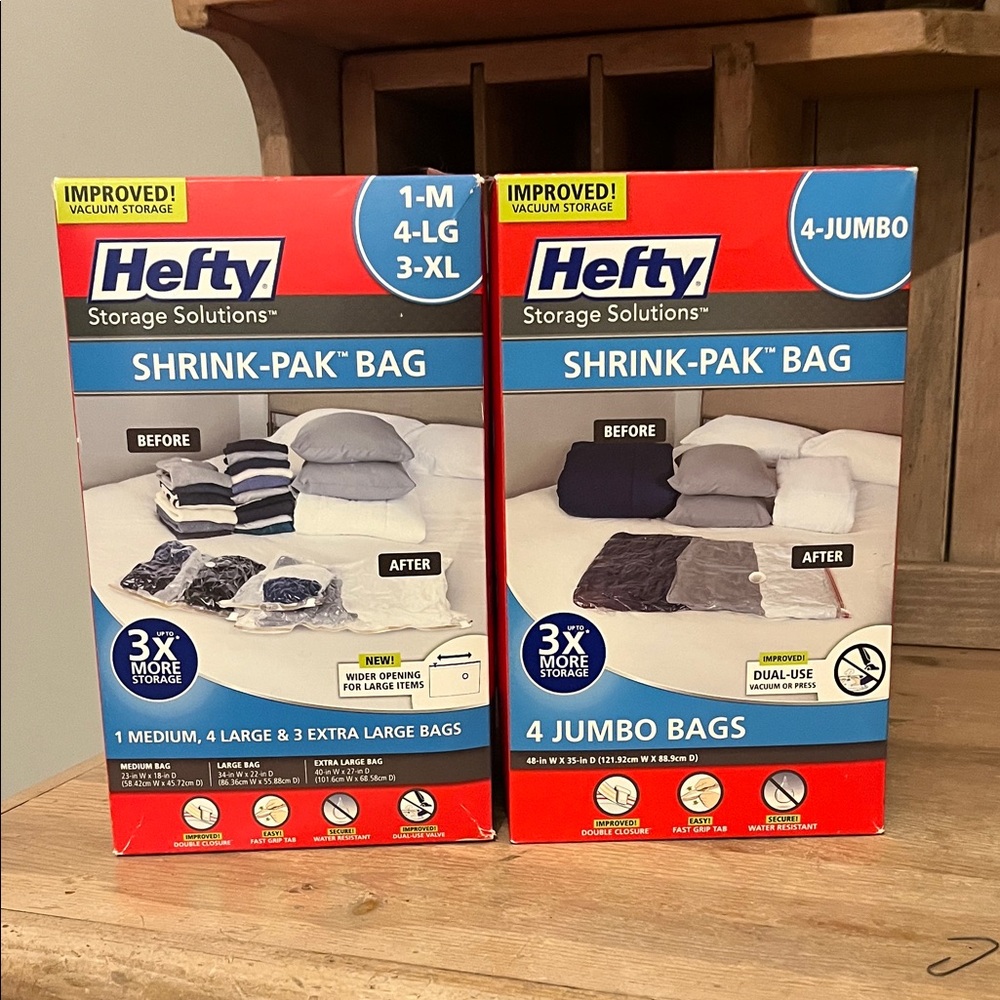 Hefty Storage Solutions Shrink-Pak Bags Vacuum Travel 9 Bags Reusable